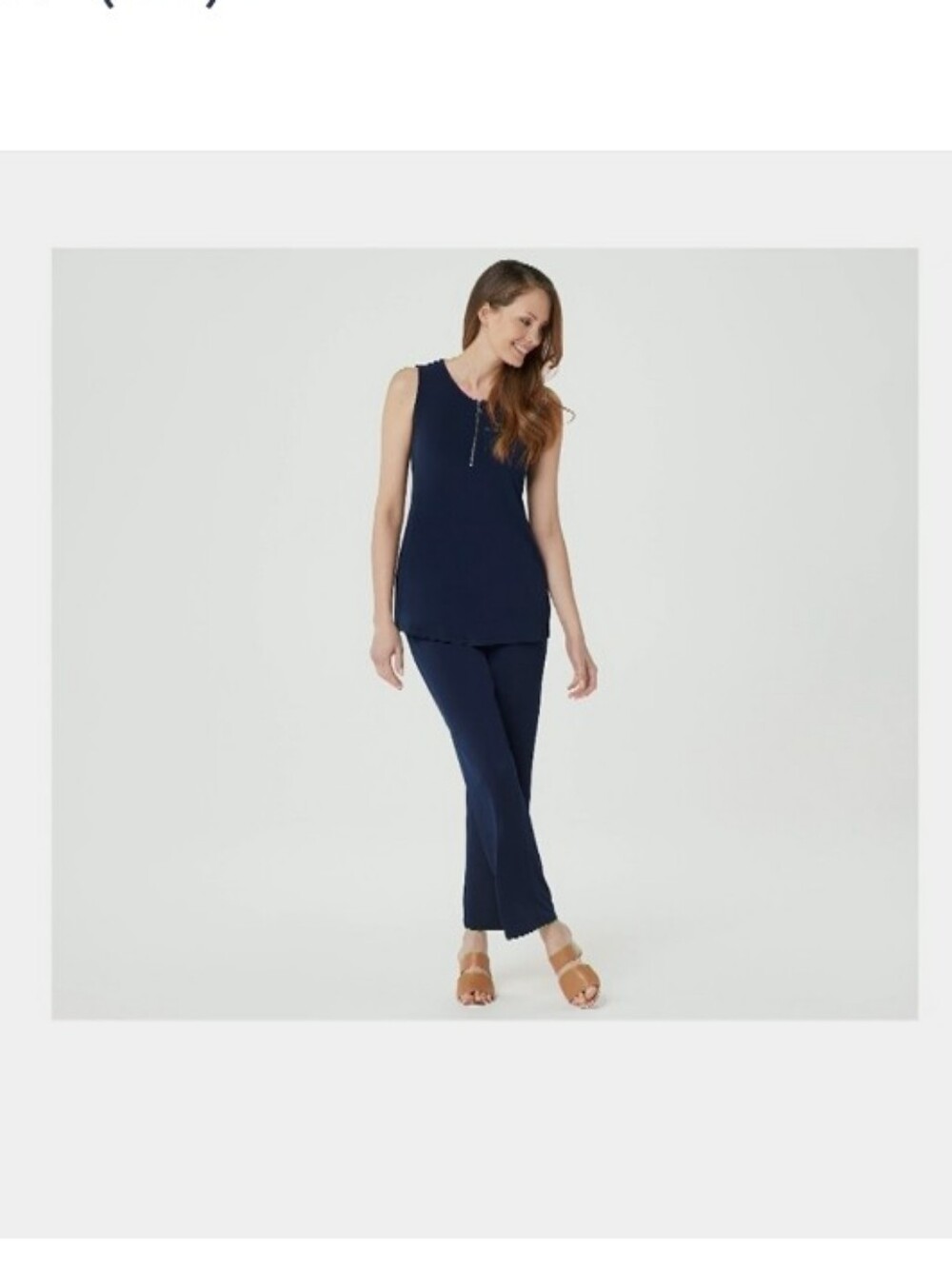 Susan Graver Petite Liquid Knit Zip-Front Top  And Pants Set In Navy. NWOT.